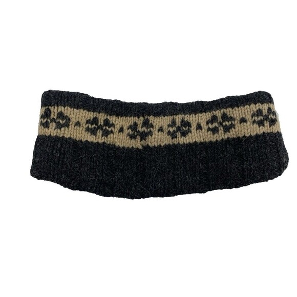 Lands End Knit Wool Headband Gray Tan Floral Design Hat Ear Warmer Winter - Picture 1 of 7